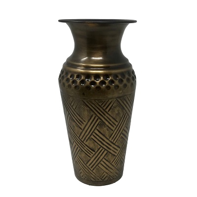 Small Cross Weave Vase-Ant Brass